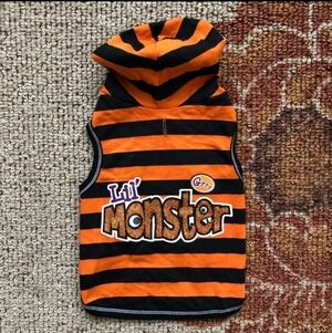 Lil' Monster Pet Dog Halloween Costume Hoodie Size Small S Striped Orange EUC